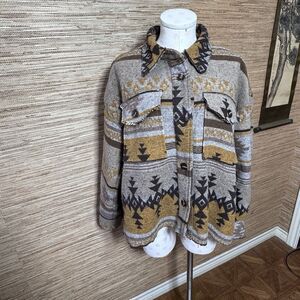Southwest Navajo Style Indian Blanket Jacket Boho Sweater Ranch Wear Cowgirl